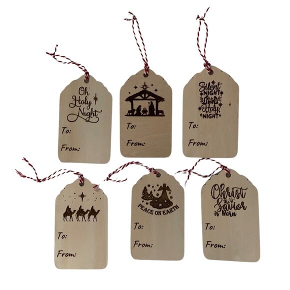 Christmas Gift Tags Ornaments Holiday Gift Tags Wood Gift Tags set of 6 - Picture 1 of 7